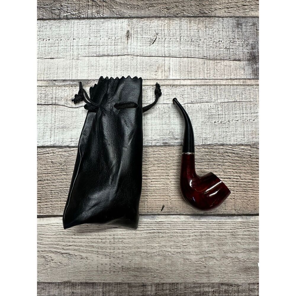Unbranded Bent Tobacco Smoking Pipe w/ Black Drawstring Pouch Estate Style